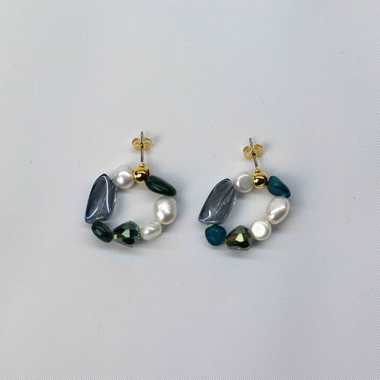 Gemstone + Pearl Earring Y08E - YIKEY CLOTHING CO.