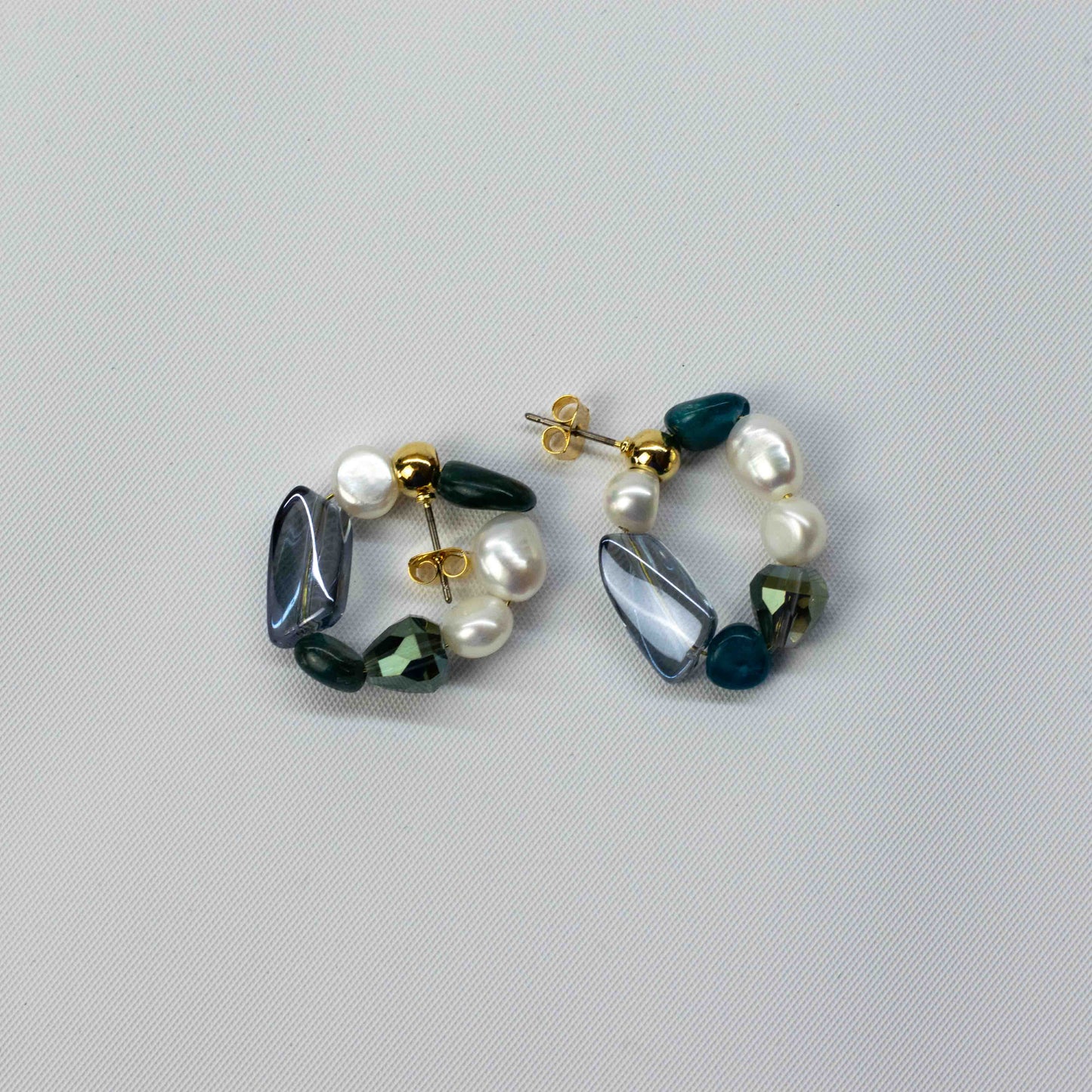 Gemstone + Pearl Earring Y08E - YIKEY CLOTHING CO.