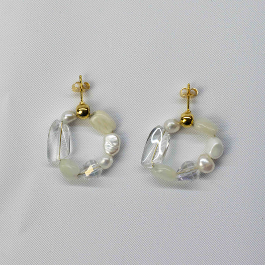 Gemstone + Pearl Earring Y09E - YIKEY CLOTHING CO.